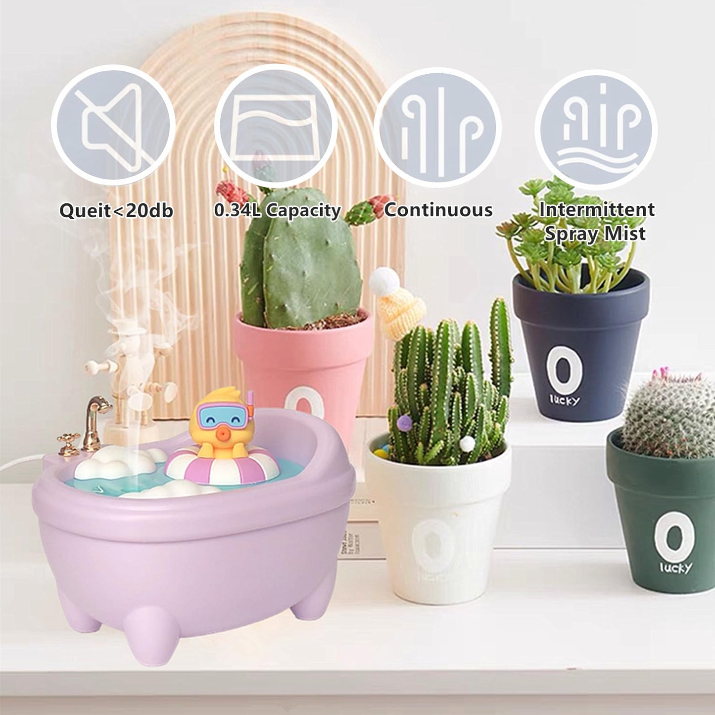 Cute Humidifier for Bedroom,Top Fill 0.34L Desk Mini Humidifier Aroma Diffuser,Cool Mist,20db Quiet,Easy Clean,Colorful Light, Auto Shut off,Small Humidifier for Baby Room,Plants,Home,Office (Purple)