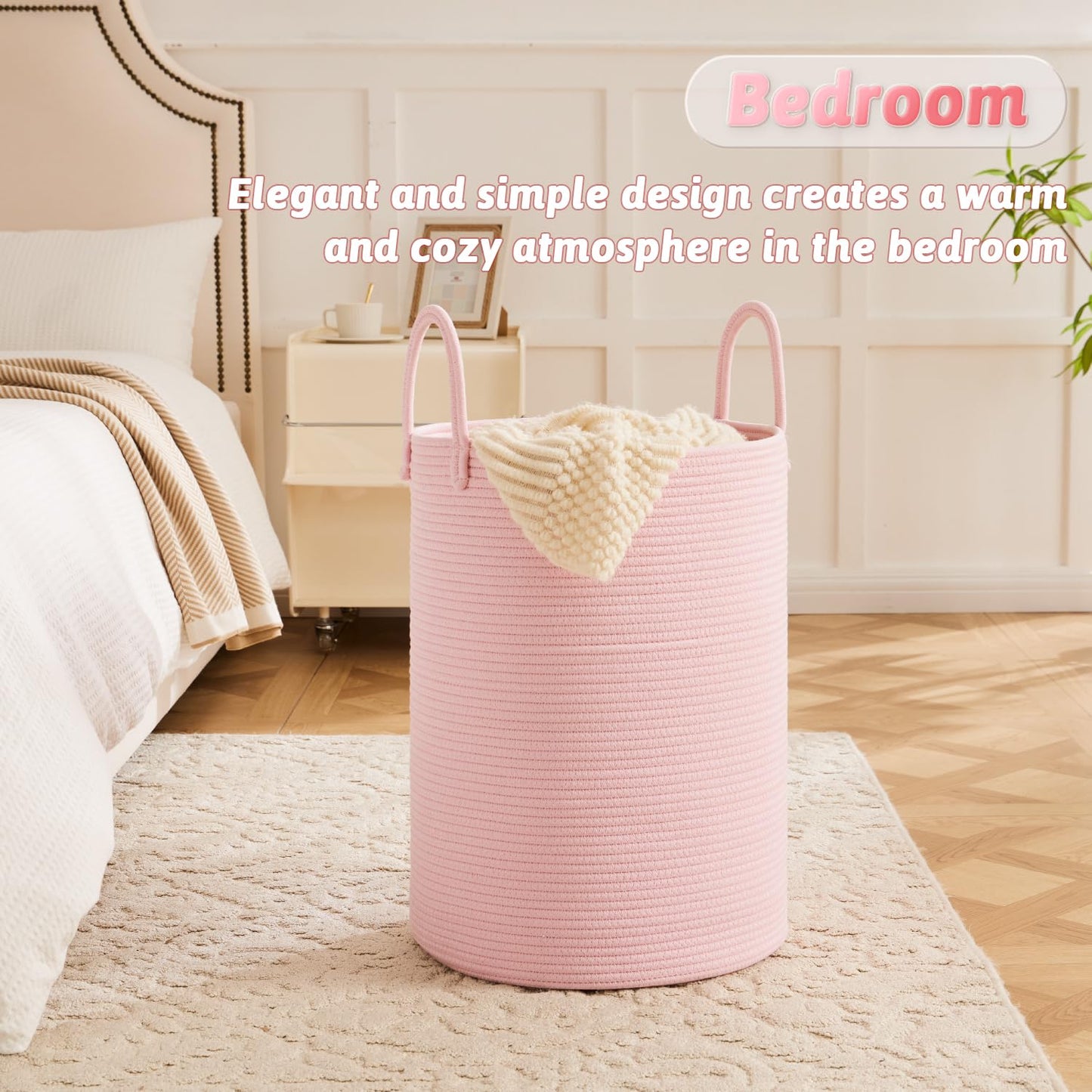 Laundry Basket,Woven Cotton Rope Laundry Hamper,60L for Decor Storage of Dirty Clothes,Toys and Blankets in Bathroom,Baby Room and Living Room