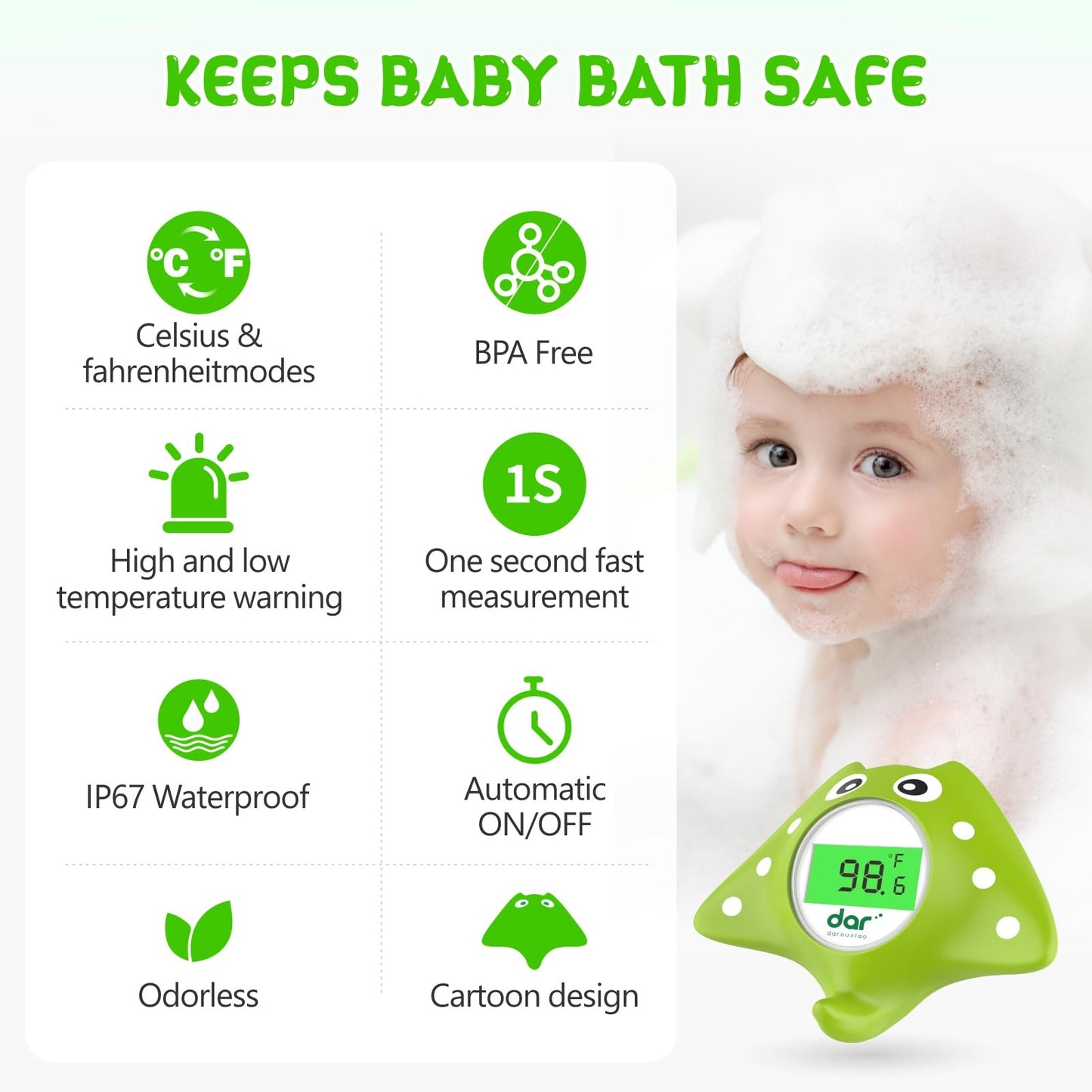 Baby Bath Thermometer, Digital Water Temperature Thermometers with 3 Color Backlit and Temperature Warning, Safety Bath Tube Thermometers Floating Toy for Infant, Toddler