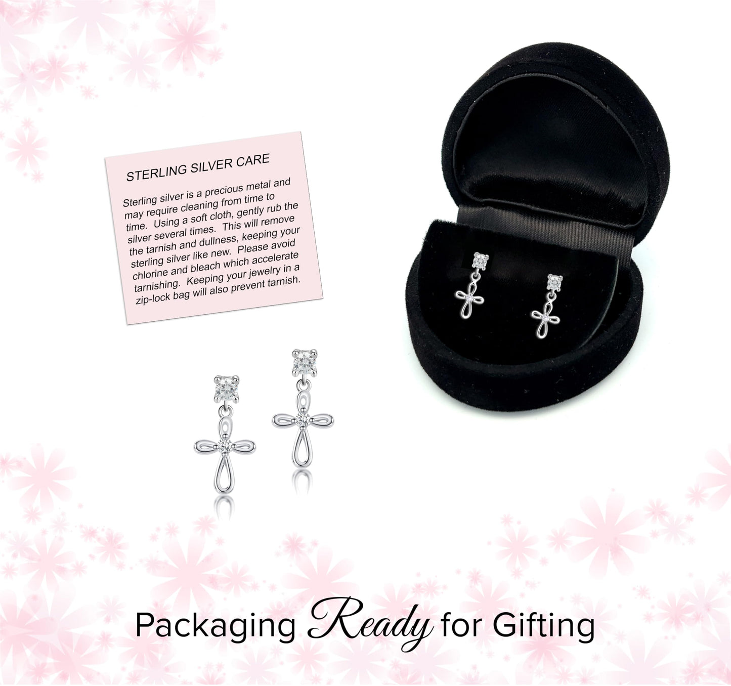 Cherished Moments Children's Sterling Silver Cultured Pearl or CZ, Dangling Cross Earrings with Screw Backs for Baptism, Christening, First Communion Gift for Babies, Kids, Toddlers, and Little Girls