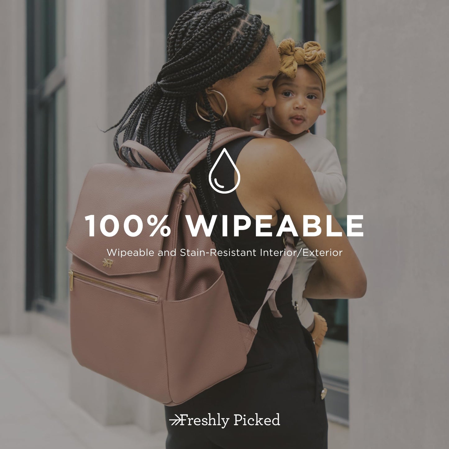 Freshly Picked Classic II Diaper Bag Backpack, Wipeable Vegan Leather With Changing Pad (Sage Green V2)