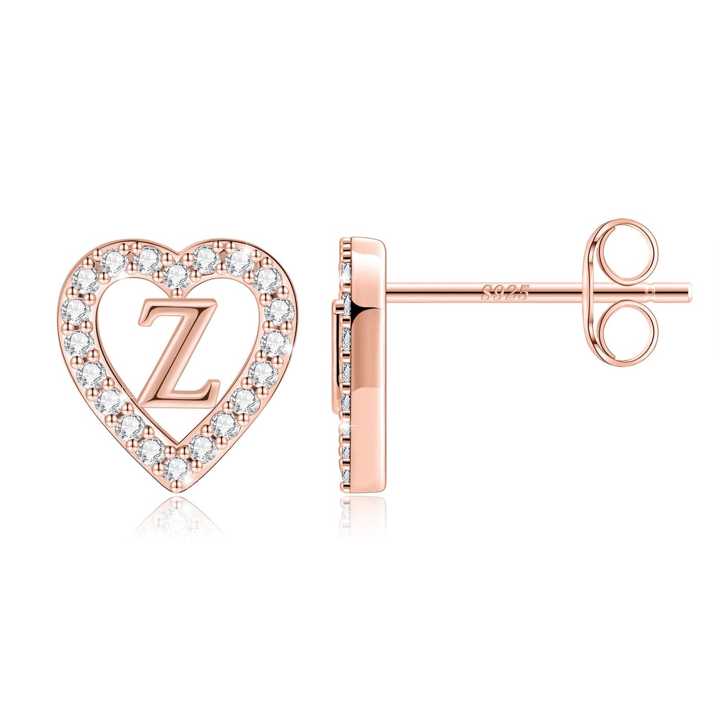 Anoup Heart Initial Stud Earrings - Gifts for Girls, Sterling Silver Post 14K Gold Plated All Over Hypoallergenic | CZ Simulated Diamond Stud Earrings | Birthday Gifts for Kids Toddlers Daughter
