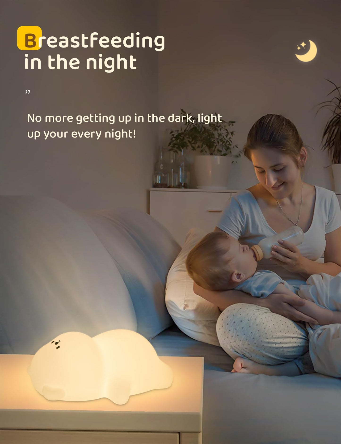 Nursery Night Light, RGB Bunny with 7 Colors & 3 Dim Levels, Rechargeable Silicone, Room Decor & Kids Gift