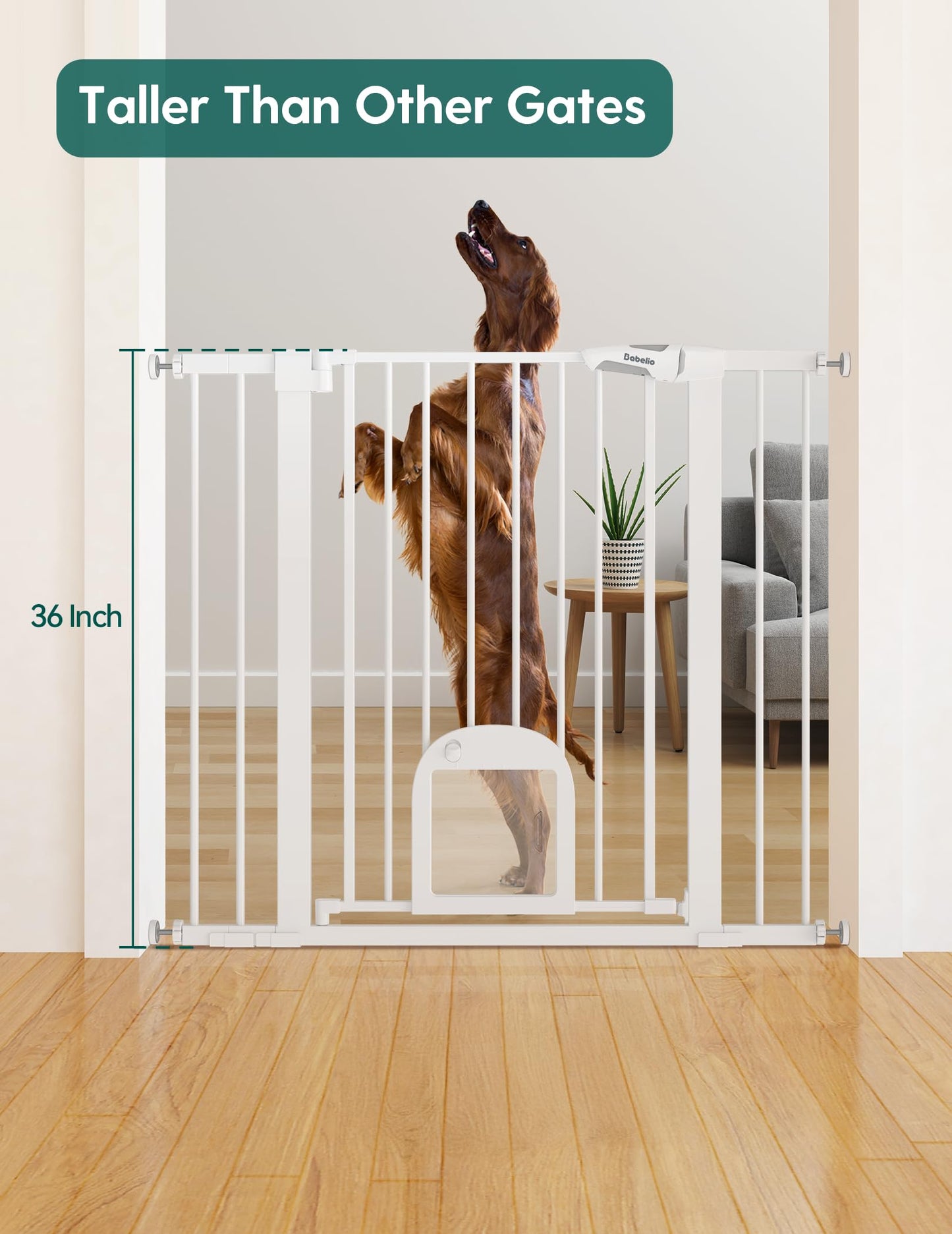 Babelio Upgraded Baby Gate with Cat Door, 29-43" Auto Close Durable Dog Gate for Stairs, Doorways and House, Easy Walk Thru Safety Gate with Pet Door Includes 4 Wall Cups, Black