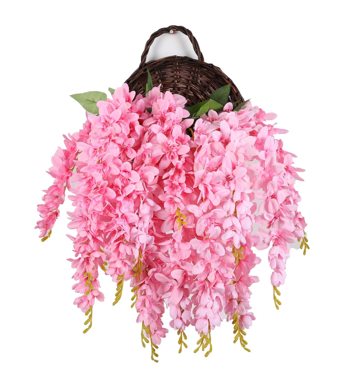 Duovlo Silk Wisteria Flower Artificial 2.13 Feet Hanging Wisteria Vine Fake Flower Bush String Home Party Wedding Decoration,Pack of 4 (Pink)