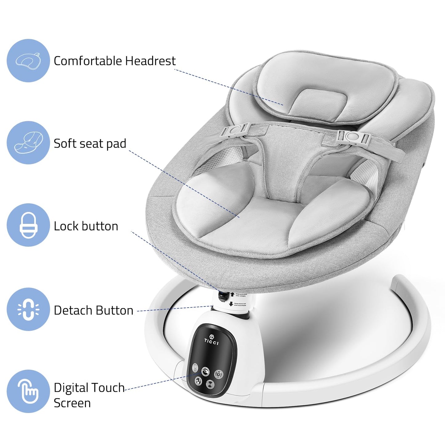 T TICCI Baby Swings for Infants, Smart Portable Baby Swing for Newborn, Bluetooth Infant Swing with Music Speaker, Remote Control Indoor Rocker with 5 Sway Speeds, 0-6 Months, Pink
