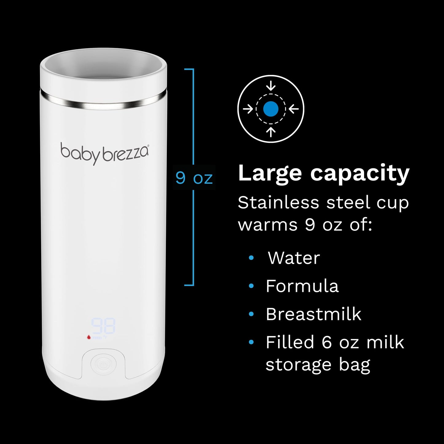 Baby Brezza Superfast Portable Baby Bottle Warmer – 67% Faster - Travel Breastmilk Warmer and Formula Warmer - Safe, Even Heating - Up to 9oz - No Adapters, Black