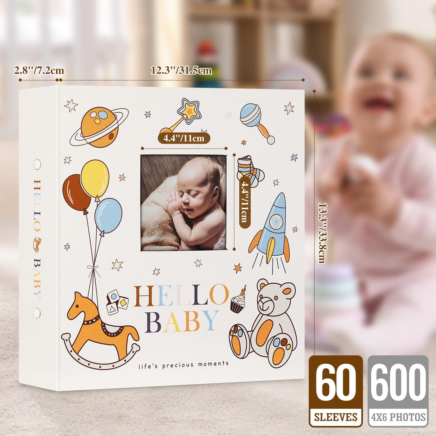 Lanpn Baby Photo Album 4x6 300 Pockets, Linen Newborn Bebe Ultrasound Photo Album with Memo Writing Area, Cover Photo Book, Picture Album for kids, Baby Girl Boy Memory Book Keepsake Colorful