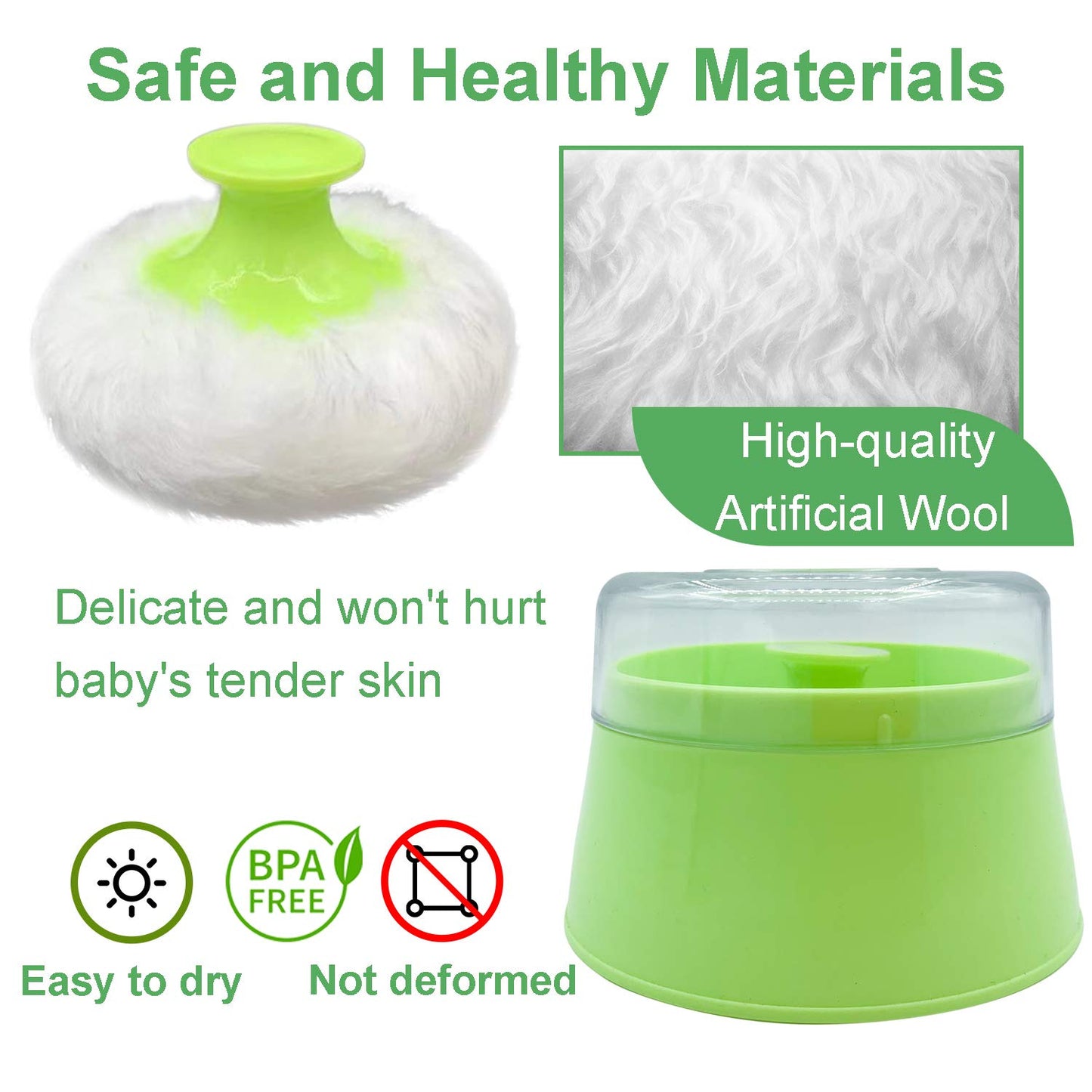 BPA Free Baby Powder Puff Box, Large 2.8" Fluffy Body After-Bath Powder Case, Baby Care Face/Body Villus Powder Puff Container, Makeup Cosmetic Talcum Powder Container with Hand Holder (Pink)