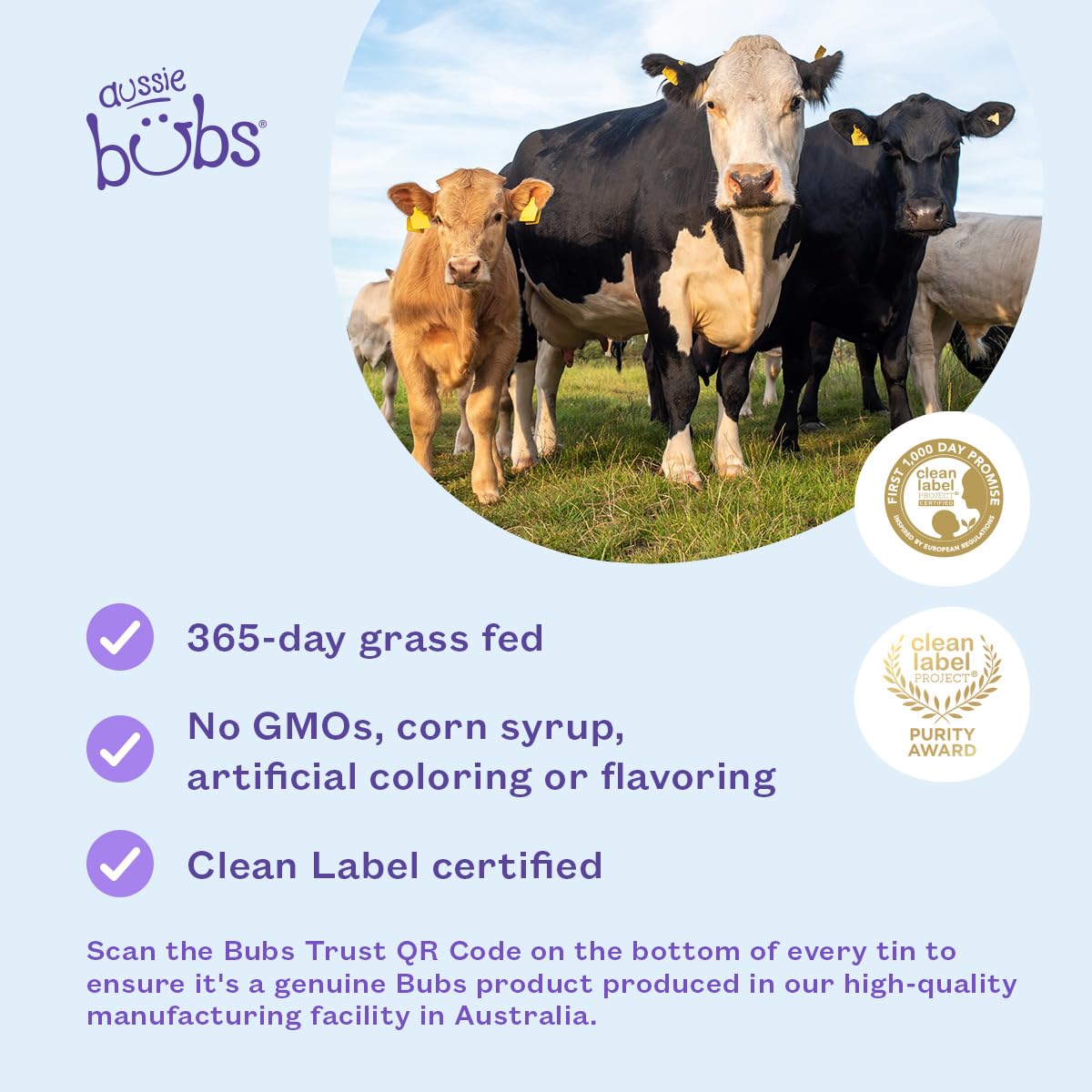 Bubs 365 Day Grass Fed Infant Formula with Iron, Cow Milk-Based Powder for Infants 0-12 Months, Made with Non-GMO Milk, 20 oz