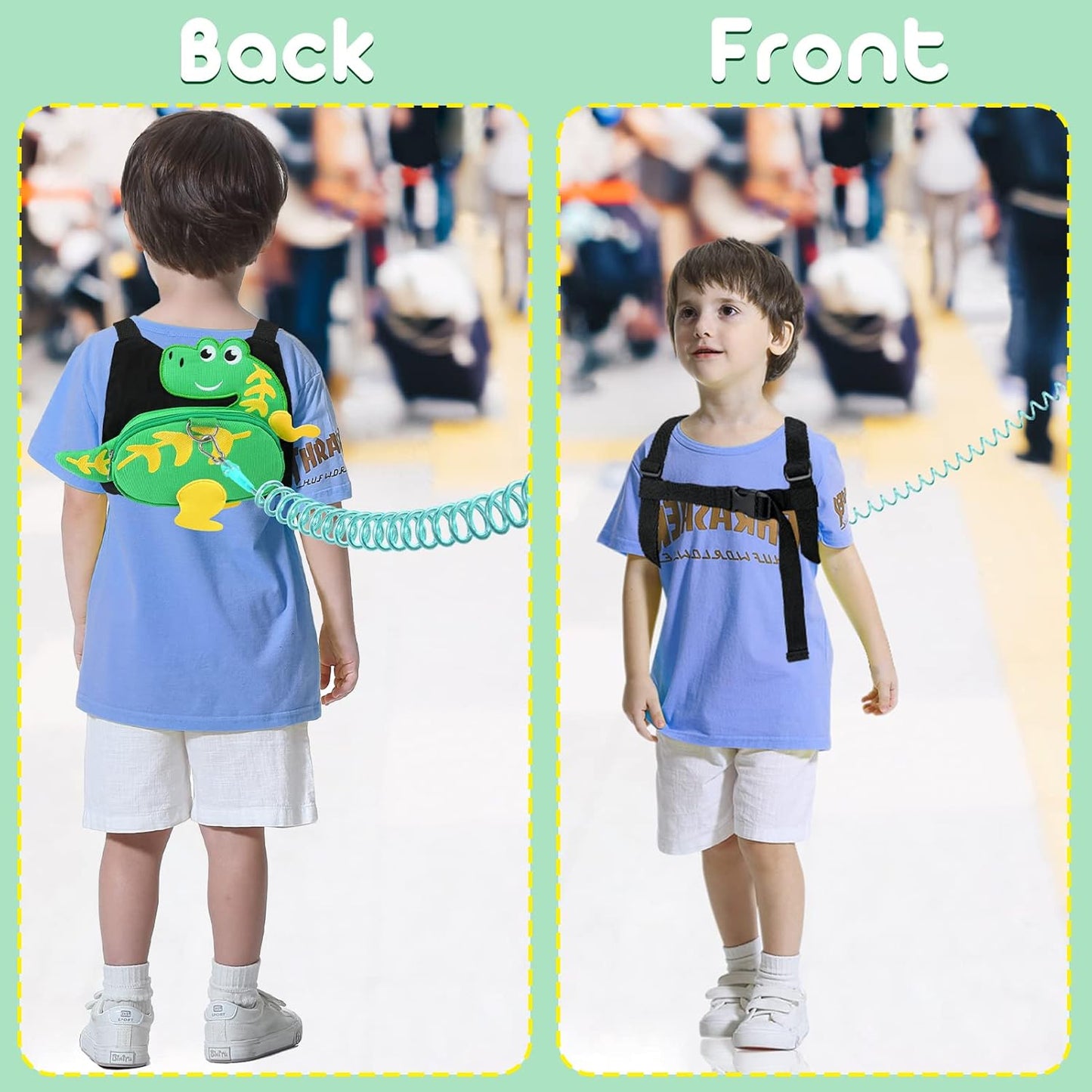 Blisstime 4 in 1 Toddler Harness with Leash & Toddler Wrist Leash, Kids Backpack Leash for Toddlers 1-3, Toddler Leash Toddler Safety Harness with Anti Lost Wrist Link