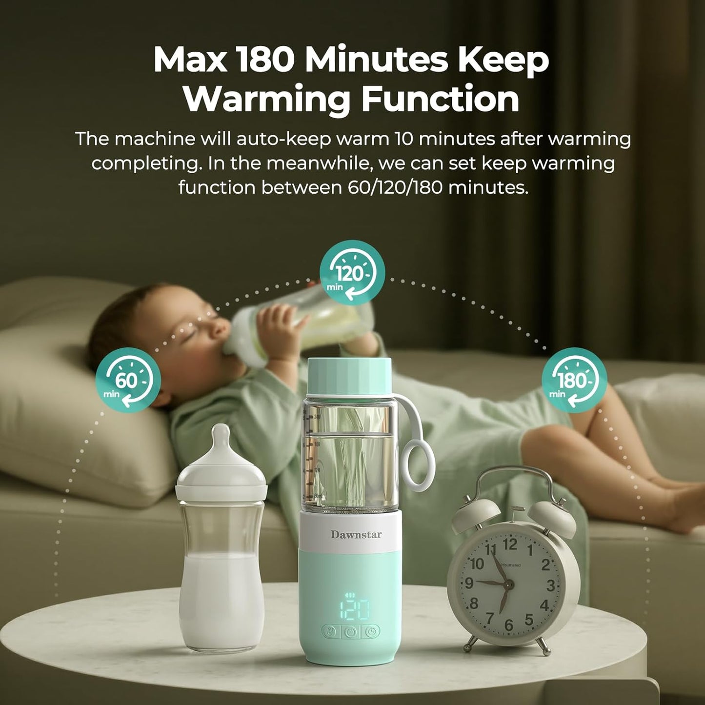 Portable Bottle Warmer for Travel, 8oz Portable Milk Warmer for Breast Milk & Water, Fast Heating & USB-C Rechargeable, Healthy Glass Bottle for Baby