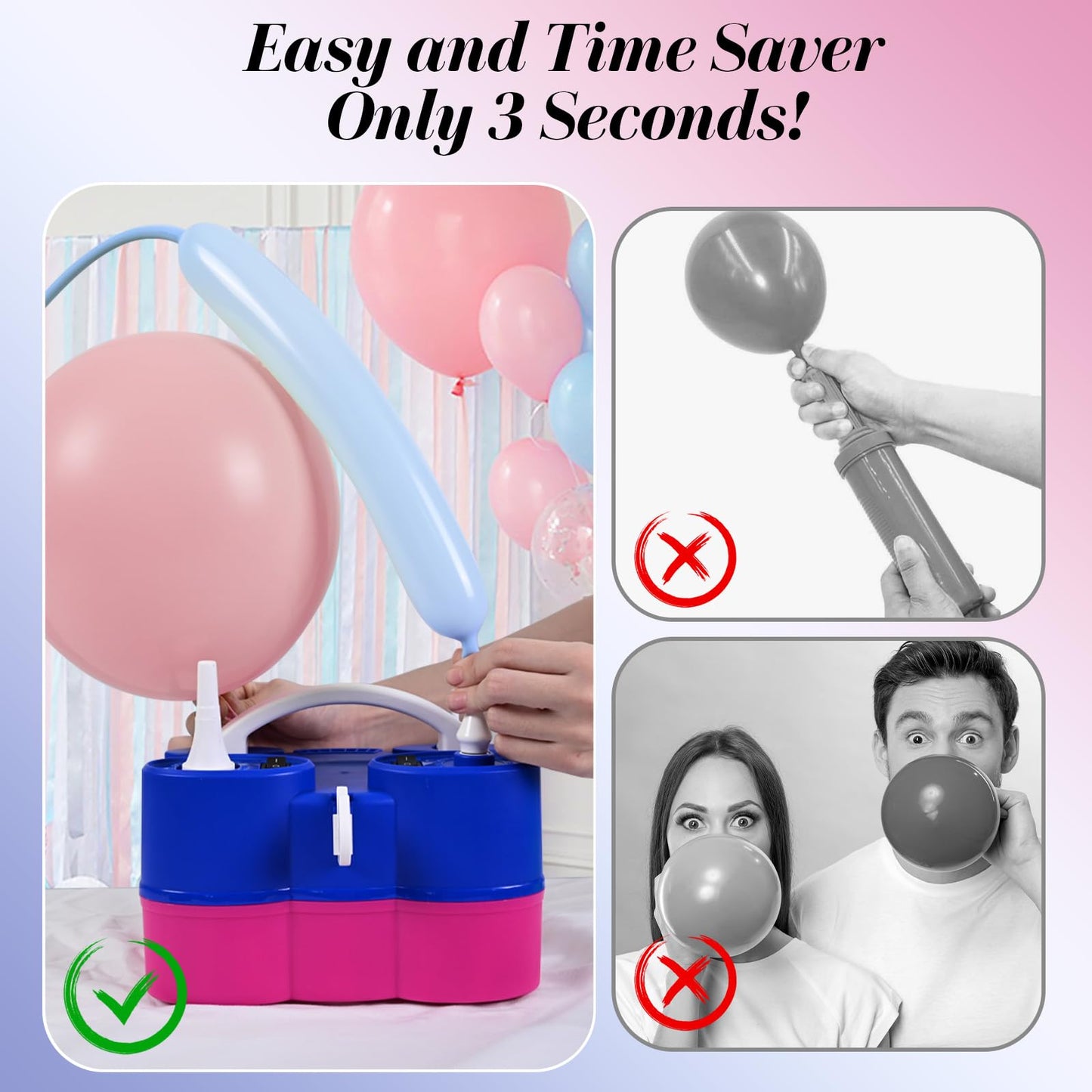 Electric Balloon Pump, 3-in-1 Portable Air Pump for Inflatables and Balloons, Dual Nozzle Balloon Blower Machine for Latex 260q Foil Balloons 110V Inflator Deflator for Pool Floats Air Mattress
