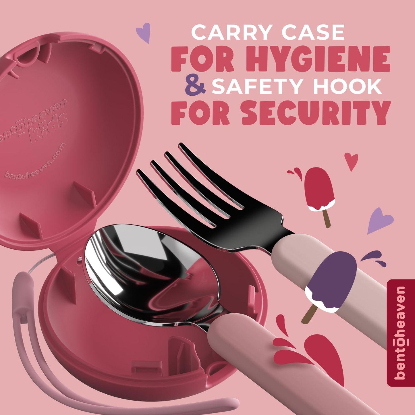 Bentoheaven Kids Travel Utensils with Case, Food-Grade Stainless Steel & BPA-Free Plastic, Travel Cutlery Set, Dishwasher Safe Fork, Spoon & Case, Reusable Flatware, Silverware for Kids (Horse)