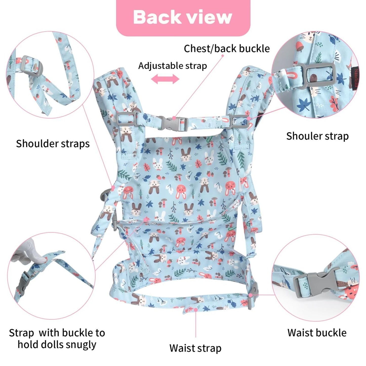 Baby doll carrier for baby girl Premiums soft straps and skin-friendly webbing stuffed animal carrier for kids and toddler facing in facing out and backpack 18 inch doll little flowers design