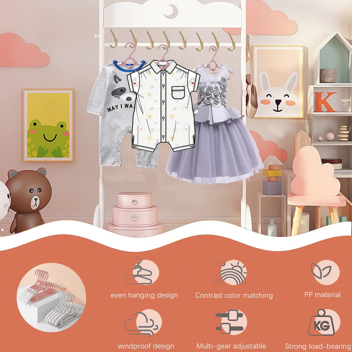 Baby Nursery Closet Hangers, Ultra Thin Non-Slip and Extendable Laundry Infant Pant Hanger for Newborn Clothes - 20pcs11-14" Pink Adjustable Children Coat Hanger for Girl Boy Toddler Kids Child