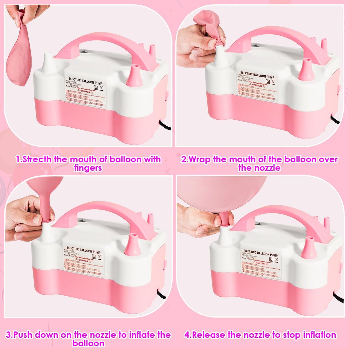 Balloon Pump Electric, Portable Automatic Dual Nozzle Inflator 110V 600W with Tying Tools for Birthday Gender Reveal Baby Shower Balloons Party Decorations