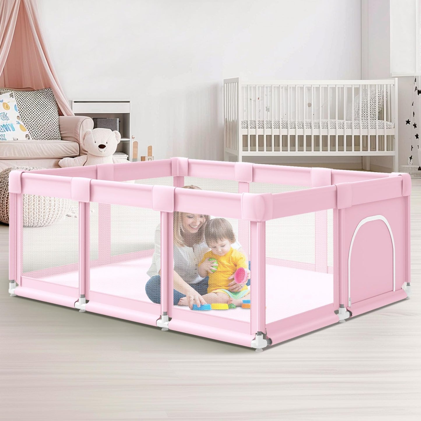 Baby Playpen 50x50 Inch, Play Pens for Babies and Toddlers Baby Fence Baby Play Yards for Indoor & Outdoor with Breathable Mesh Anti-Fall Playpen