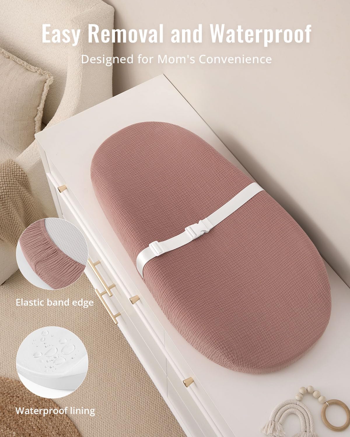 Blissful Diary Muslin Baby Changing Pad with Waterproof Lining Foam, Diaper Changing Table Pad with Cover for Dressers (Monstera, Avocado)