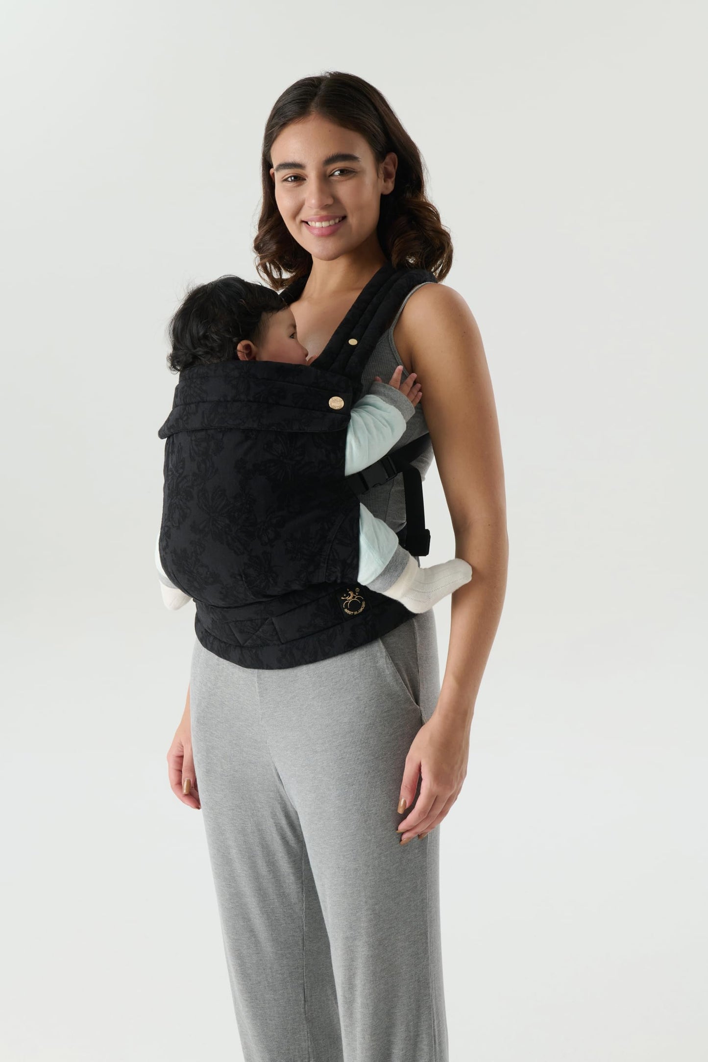 NEST BLANCHE Baby Carrier – Soft Cotton Linen Blend with Magnolia Jacquard Design, Adjustable and Ergonomic for Newborns and Toddlers (Teal)