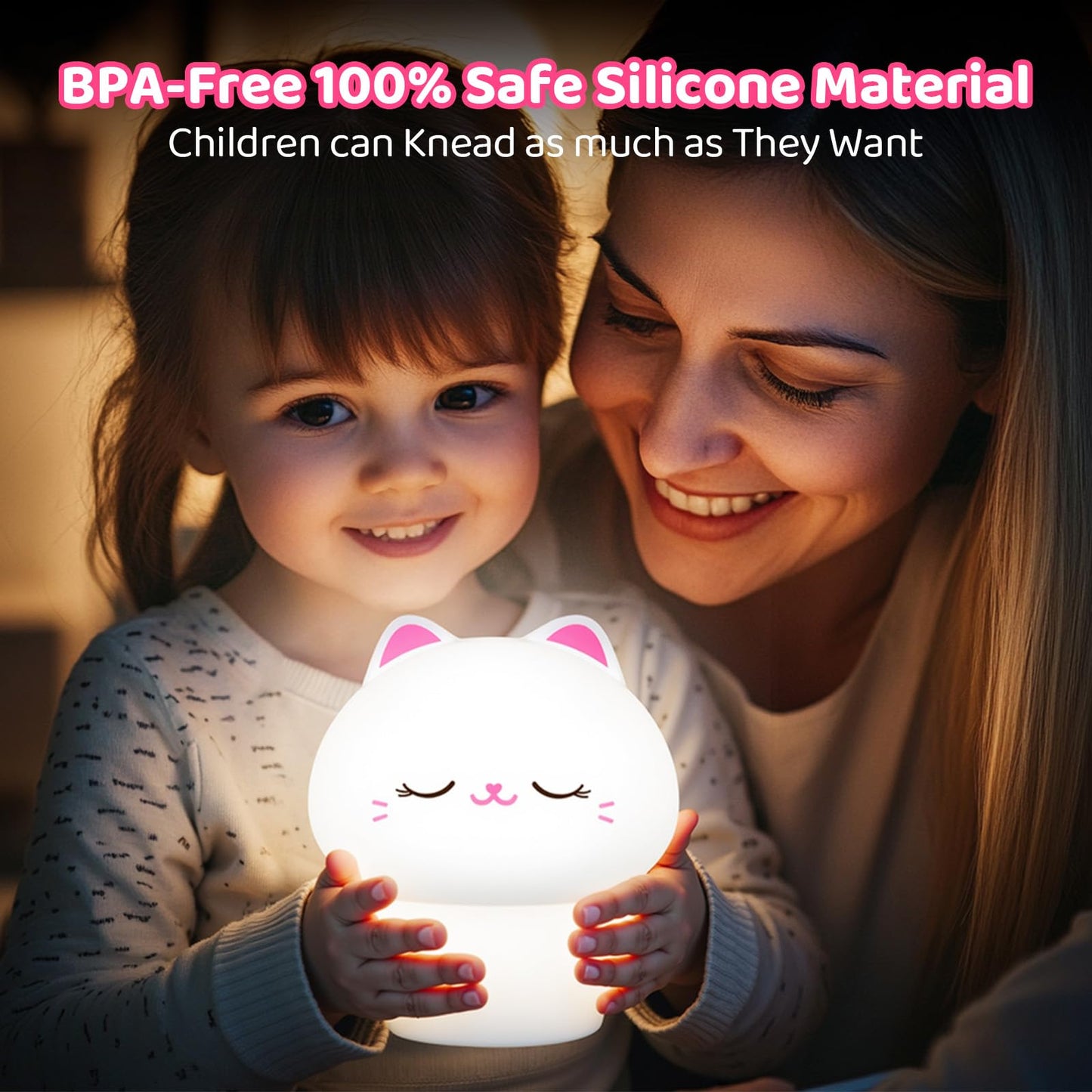 Huggwaii Squishy Axolotl Night Light for Kids – Dimmable Silicone Axolotl Lamp, 2025 Upgraded Baby Night Light, Rechargeable, 20H Battery Life, Sleep Aid Gift for Toddlers, Girls&Room Decor