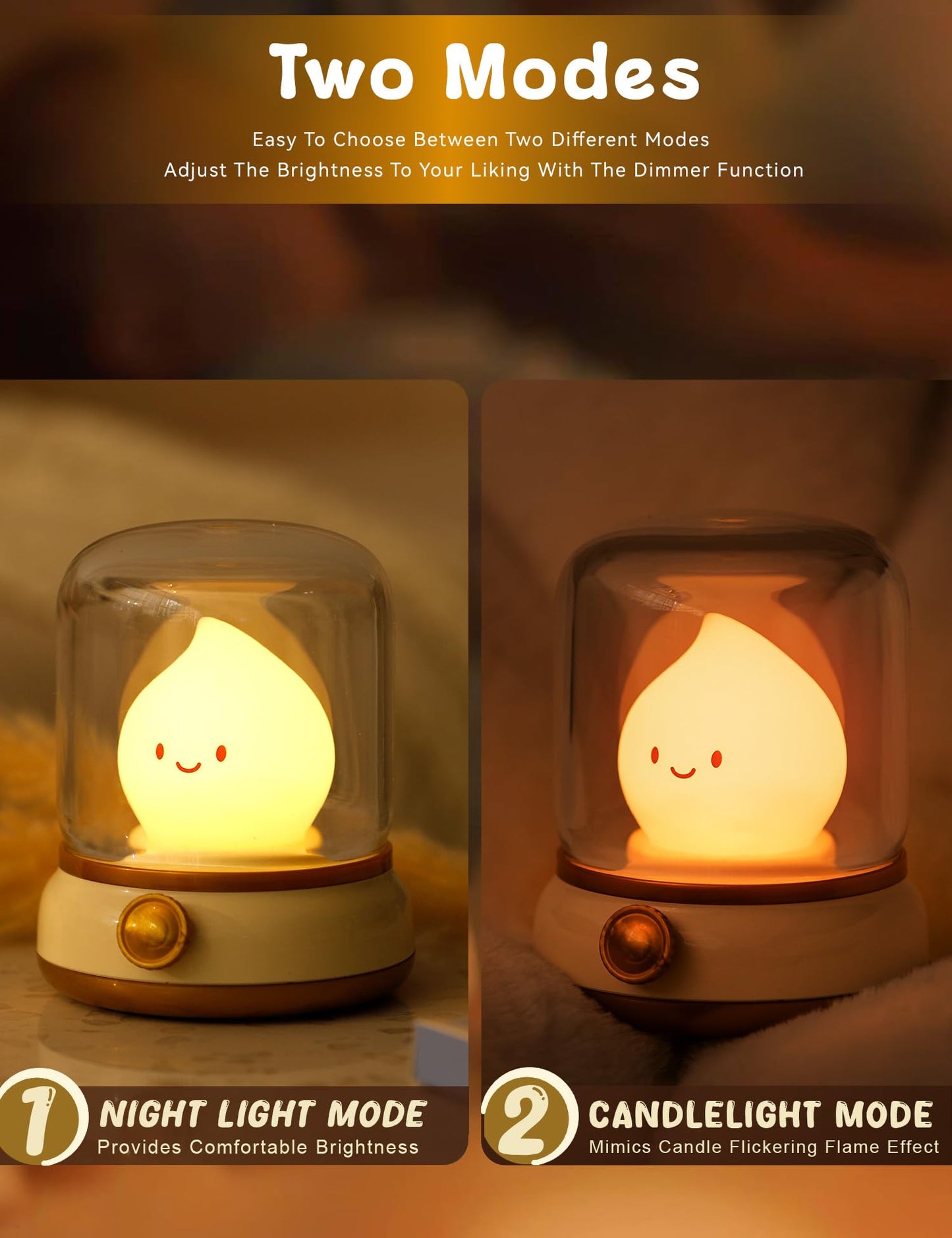Cute Chibi Flame Lamp, Anime Cozy Lights, Retro Rechargeable Night Light, Decor, Cute Desk Accessories, Gifts