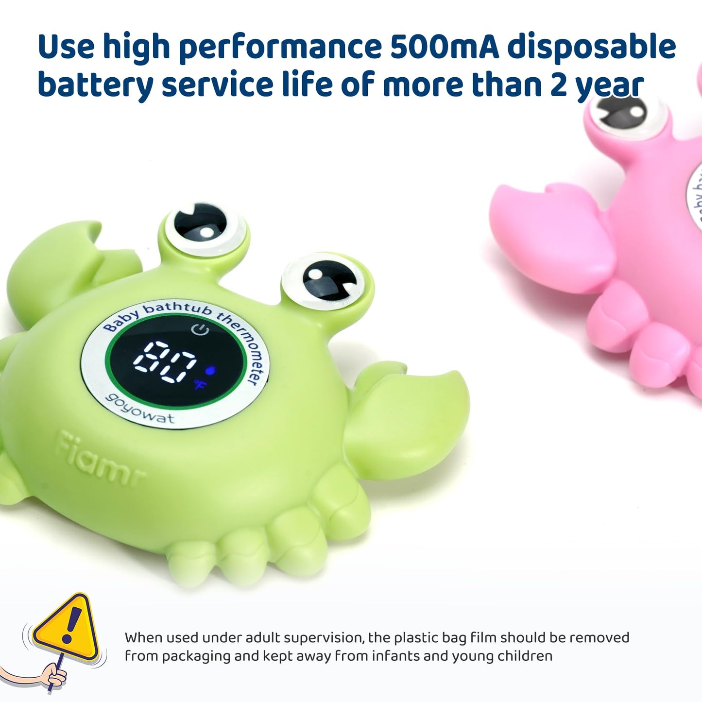 Baby Bath Thermometer with LED Display, Floating Crab Toy – 2-in-1 Water Safety Sensor for Infants, Color-Coded Alerts (Hot/Cold), Bath Tub Temperature Monitor, Cute Floating Bath Toy, Nursery