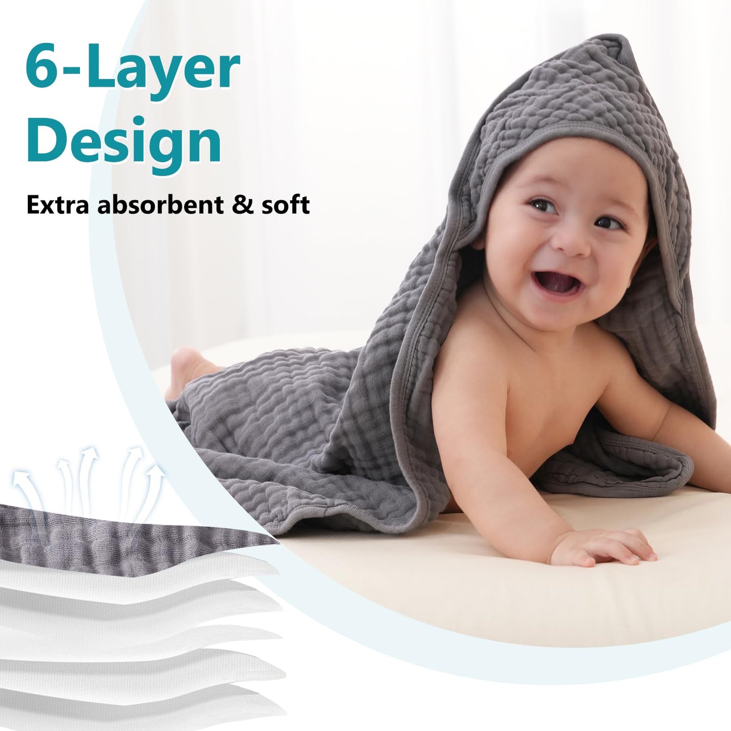 PHF 2 Pack Baby Hooded Towels, 100% Muslin Cotton Baby Bath Towel with Hood for Newborn, Infant, Toddler, Ultra Soft and Absorbent Baby Essentials Bath Towels for Girls, 32x32Inch, Floral