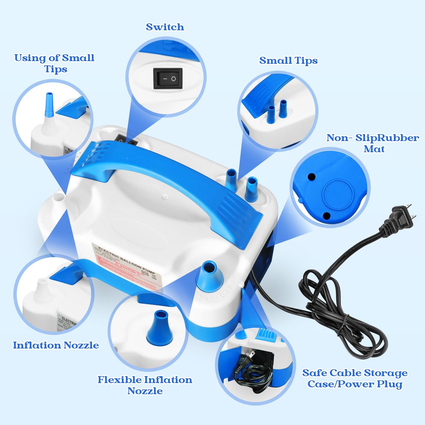 Balloon Pump Electric, Portable Automatic Dual Nozzle Inflator 110V 600W with Tying Tools for Birthday Gender Reveal Baby Shower Balloons Party Decorations