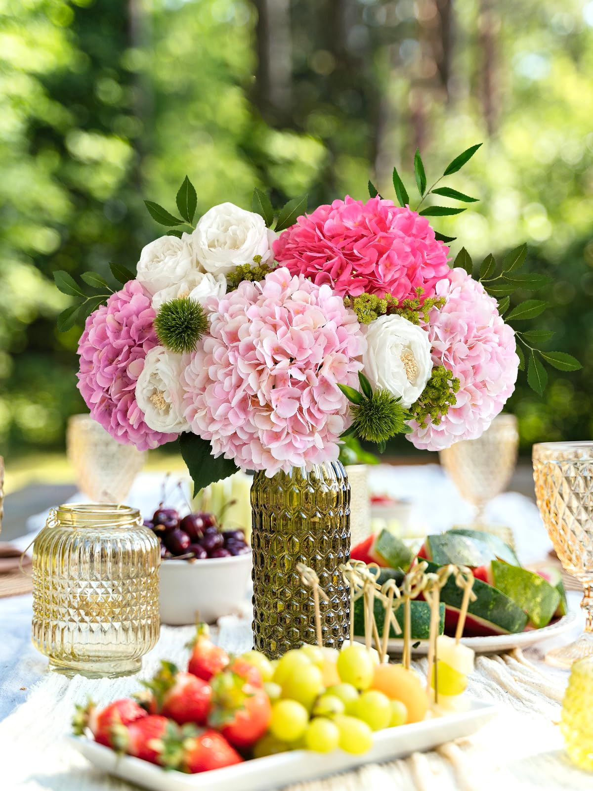 4 Pcs Pink Hydrangeas Artificial Flowers, 20 inches Large Lifelike Fake Silk Flowers, Faux Hydrangeas Flowers for Wedding Home Party Decor Baby Shower Table Centerpiece