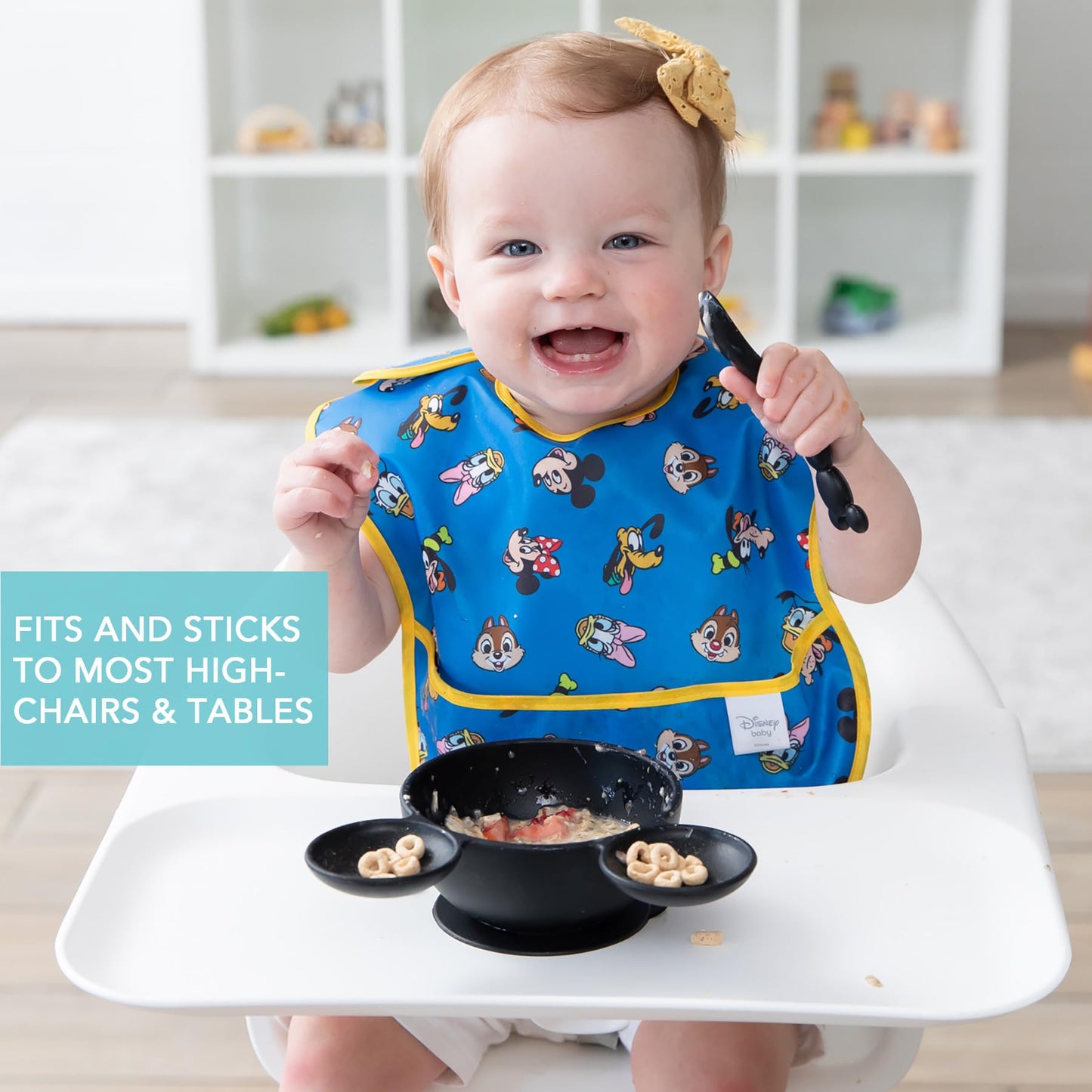 Bumkins Baby Bowls, Disney Minnie Mouse Silicone Baby Feeding Set, Suction Bowls for Baby and Toddler with Spoon, First Feeding Set, Platinum Silicone Bowl for Babies 4 Months
