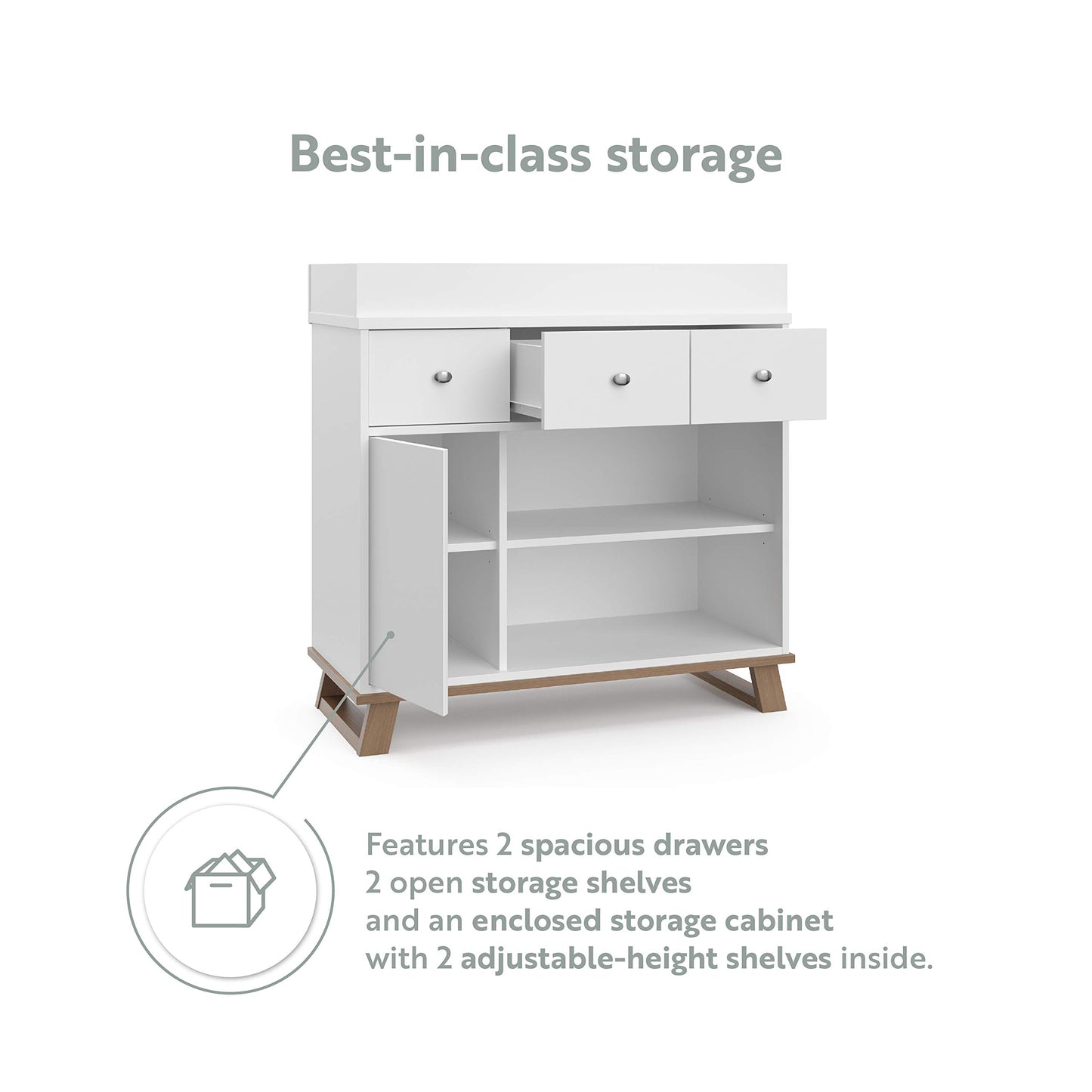 Storkcraft Modern Nursery Changing Table Dresser (White with White) – GREENGUARD Gold Certified, Dresser for Nursery, Changing Table With Drawers