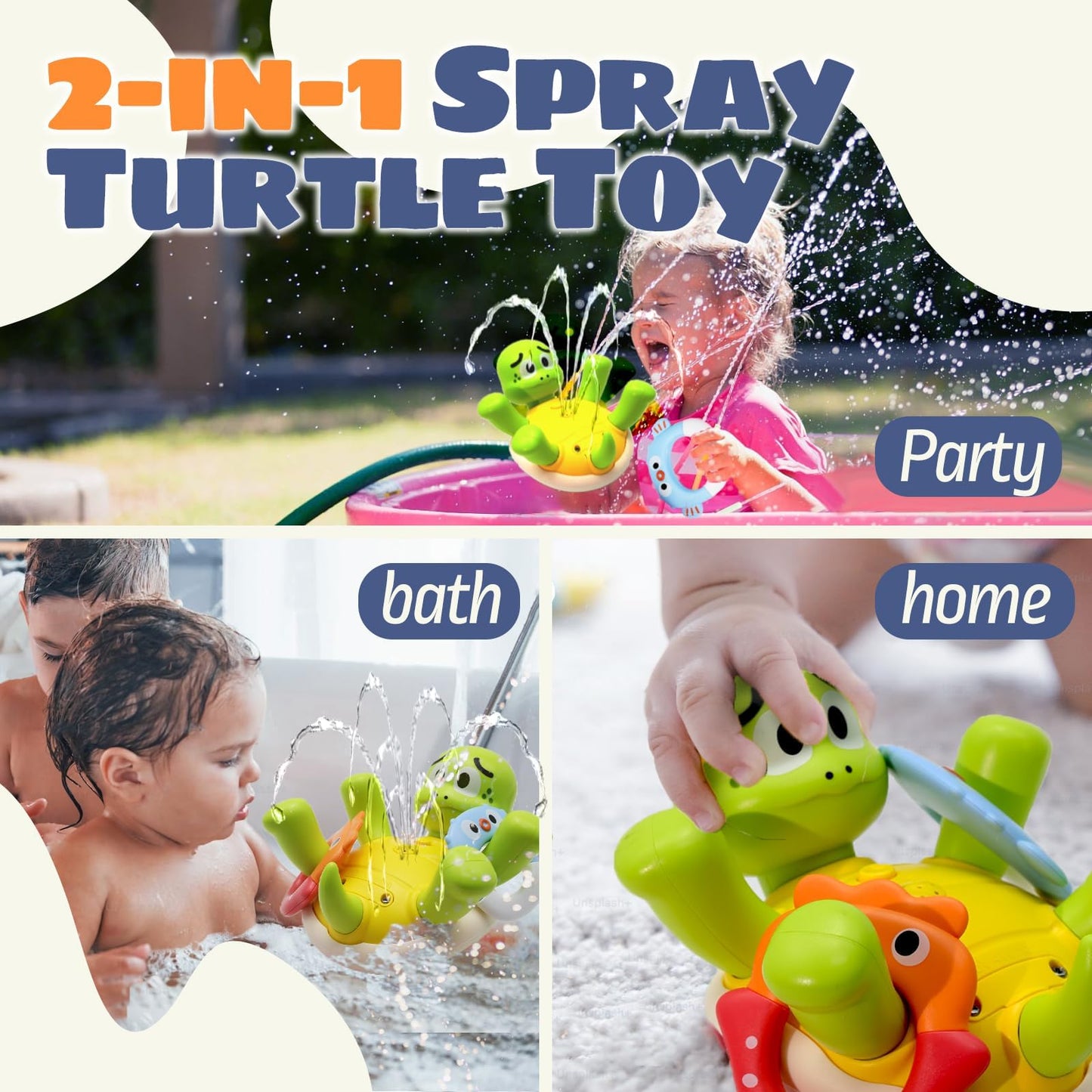 Sizobi Baby Bath Toys, Rechargeable Turtle Bath Toy Sprinkler for Kids Toddler with 5 Rings, Bathtub Fountain Spray Toy for Baby, Mold Free Bath Toys for Kids Ages 1-3 4 5 6 Year Old Girl Boys Gifts