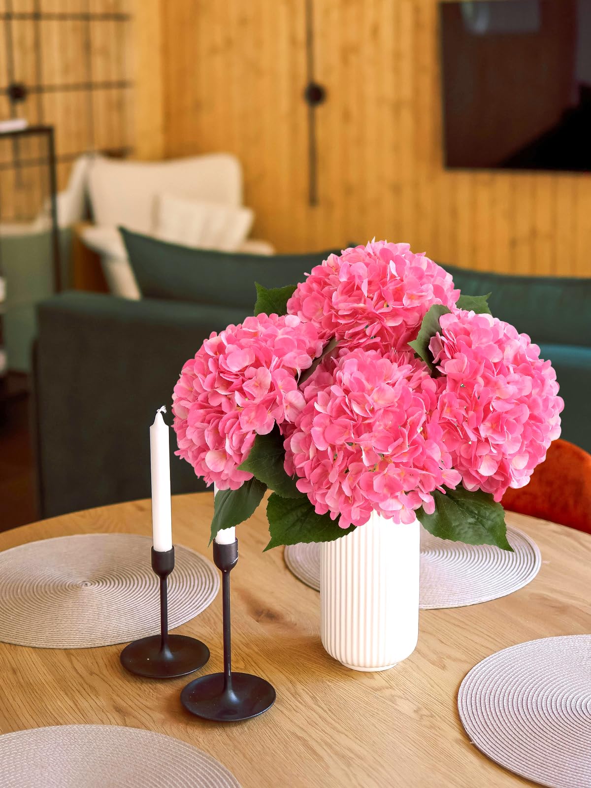 4 Pcs Pink Hydrangeas Artificial Flowers, 20 inches Large Lifelike Fake Silk Flowers, Faux Hydrangeas Flowers for Wedding Home Party Decor Baby Shower Table Centerpiece