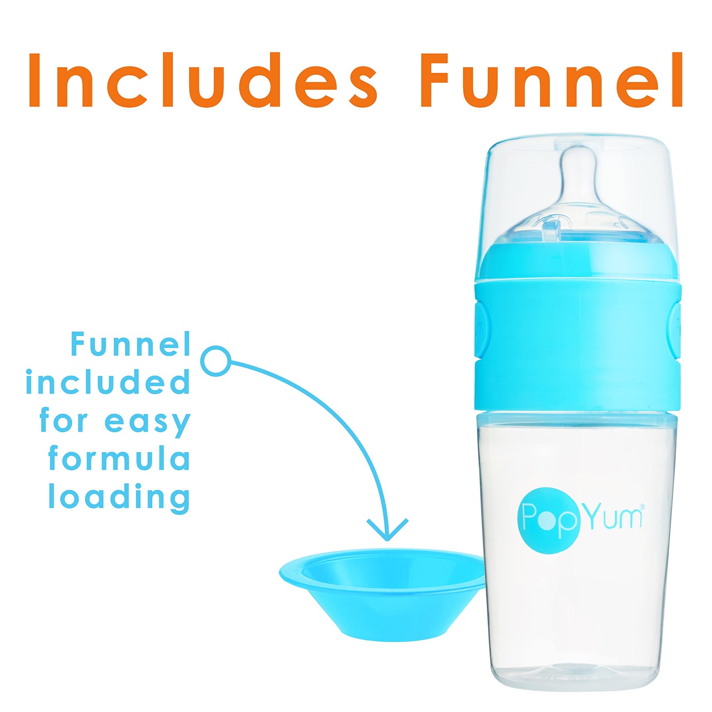 PopYum 9 oz Orange Anti-Colic Formula Making/Mixing/Dispenser Baby Bottle with #2 Medium Flow Nipple, 260 ml, BPA-Free, Natural Latch