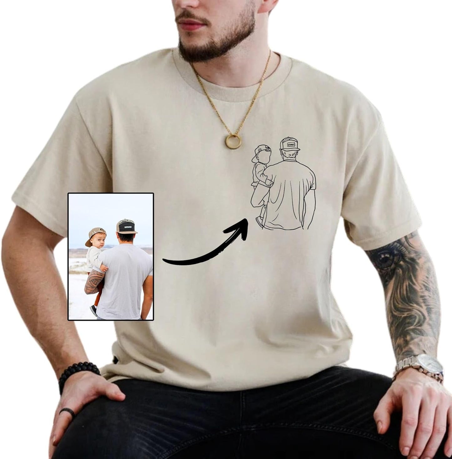 Custom Photo T-Shirt for Dad, Personalized Dad Portrait Shirt, Gifts Fathers Day for Dad Papa Grandpa, Dad Birthday Gifts, Gift for Husband, Customized Photo Hoodie, Father's Day Tshirt