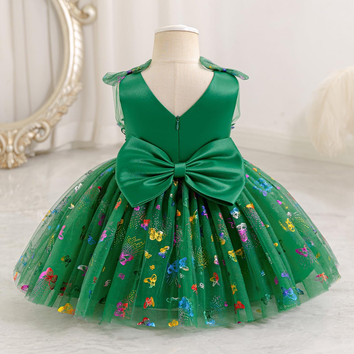 IDOPIP Toddler Baby Girls Shiny Butterfly Tutu Dress Princess Birthday Party Pageant Flower Girl Wedding V-Backless Dresses