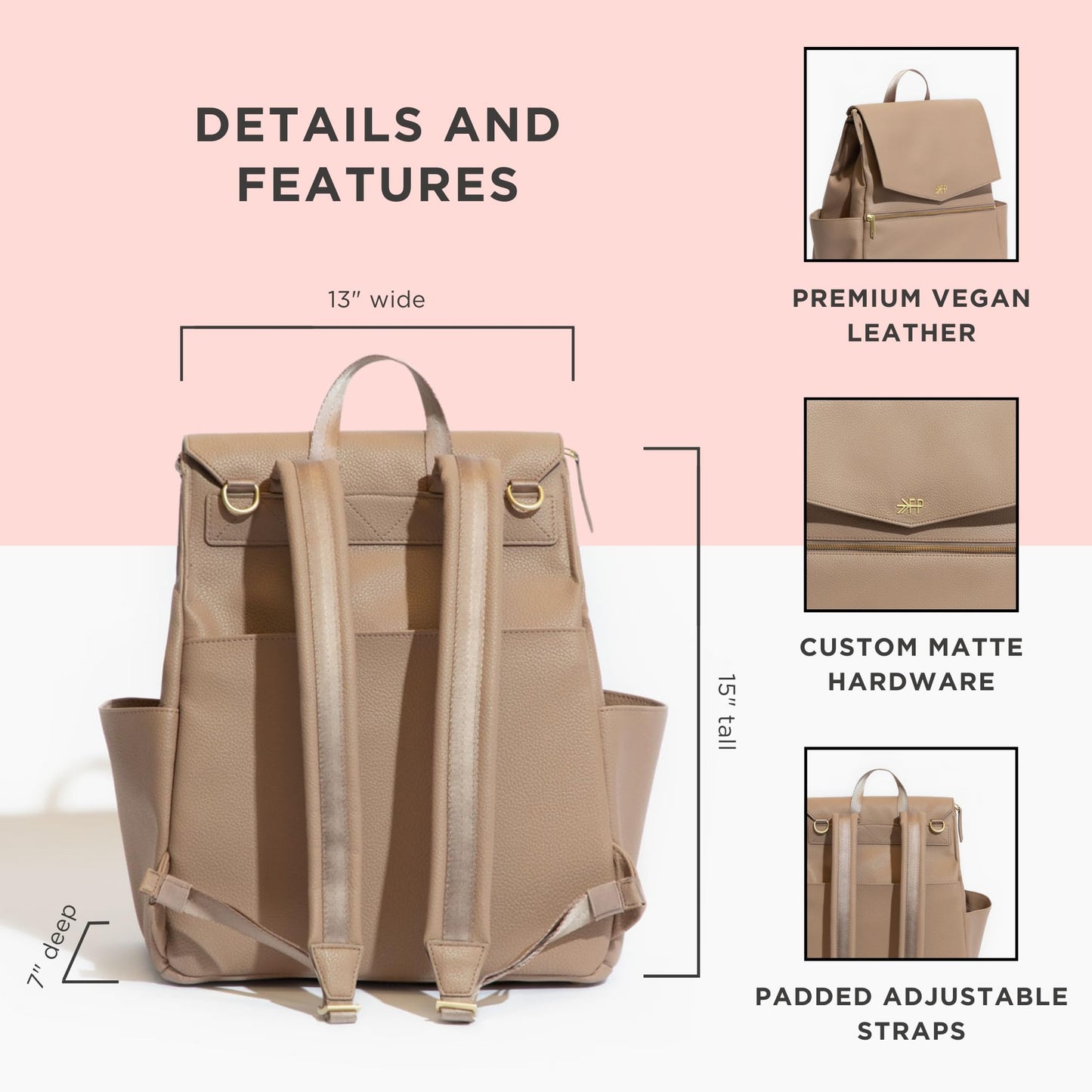Freshly Picked Classic II Diaper Bag Backpack, Wipeable Vegan Leather With Changing Pad (Sage Green V2)