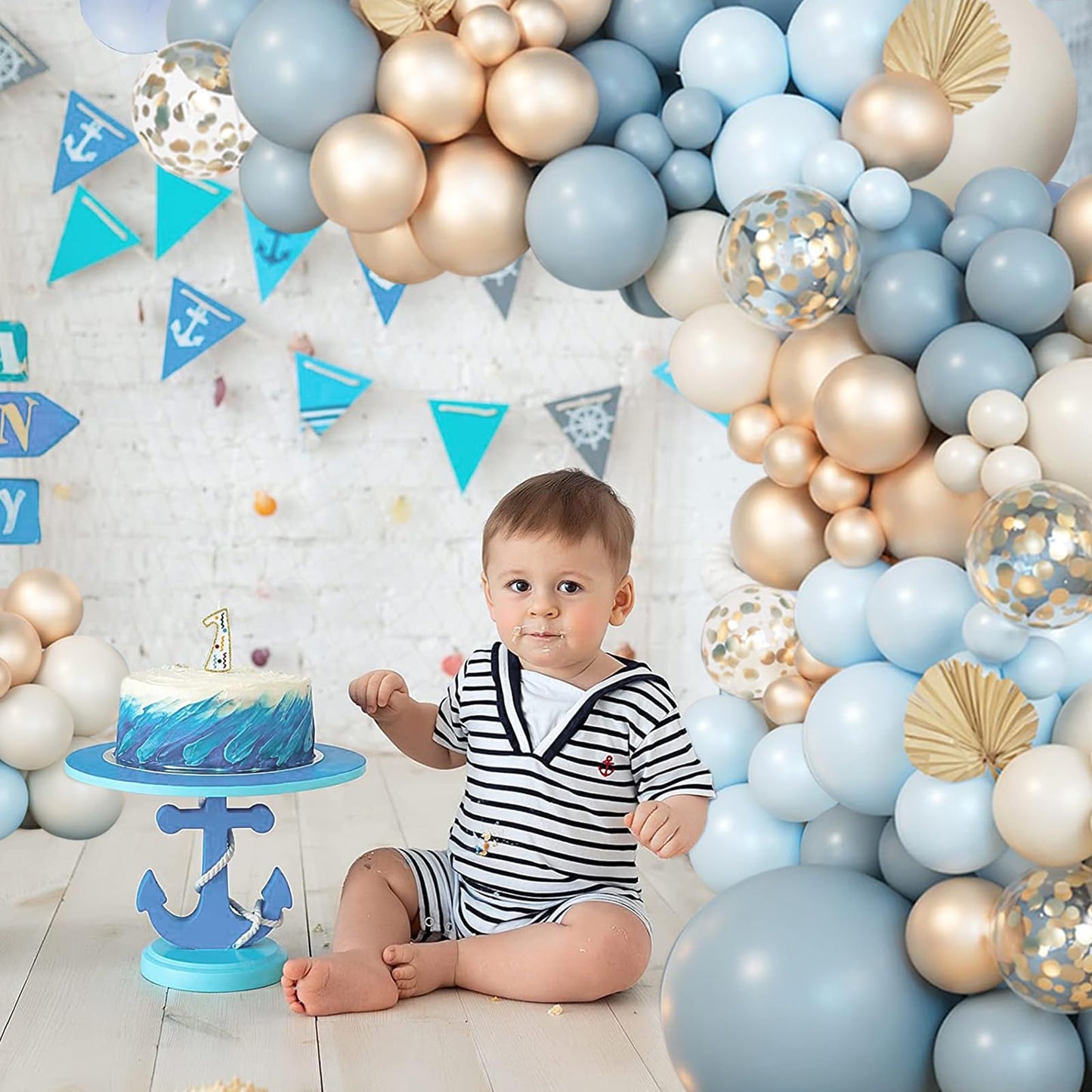 Dusty Blue Balloon Arch Kit,122 Pcs Dusty Blue and White Balloons,MacaronBlue White Balloon Arch Garland Kit for Boy Baby Shower Gender Reveal,Men Birthday,Graduation Decorations,Bridal Shower