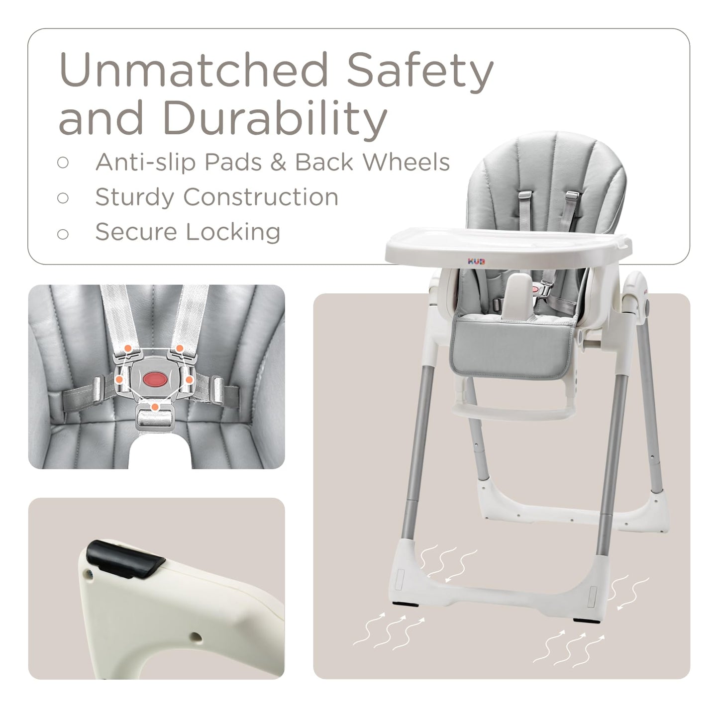 KÜB 3-in-1 Foldable Baby High Chair (Blue) | Multifunctional Infant HighChair for Babies & Toddlers | Removable Seat & Tray for Easy Clean | 7 Height & 4 Recline Adjustable | 2 Locking Wheels | Safe