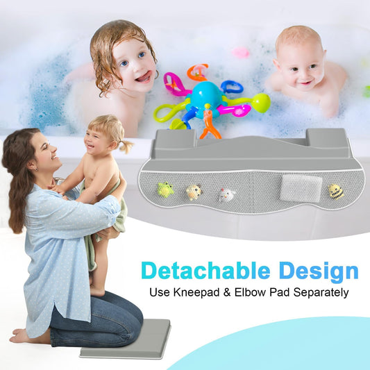 Baby Bath Kneeler and Elbow Rest Pad Set: Bathtub Elbow Rest with Silicone & Water Baffle Design -Easy to Clean & Gifts for New Parents
