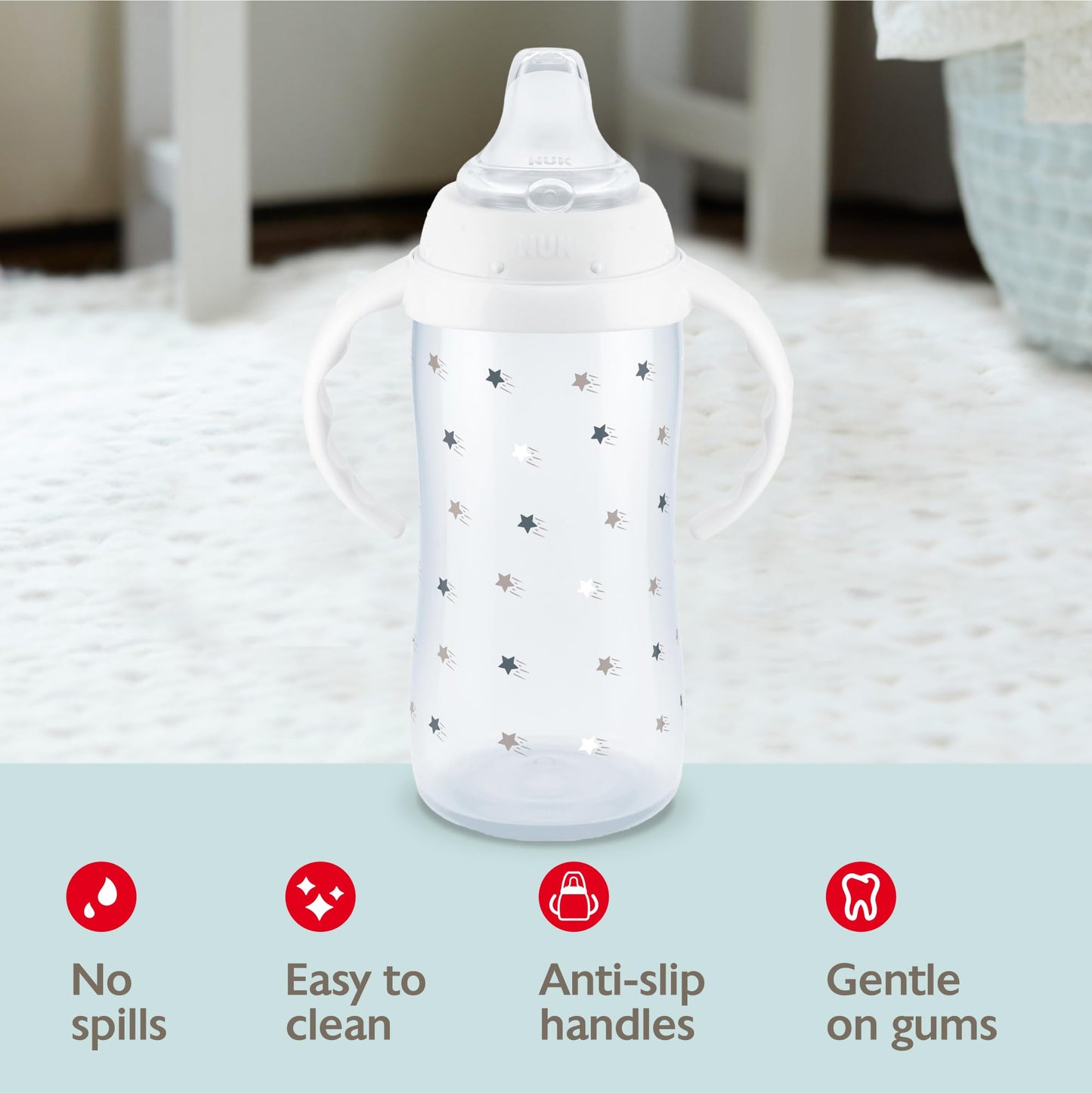 NUK Learner Cup, 10 oz, 8+ Months, 2 Count – BPA Free, Spill Proof Sippy Cup
