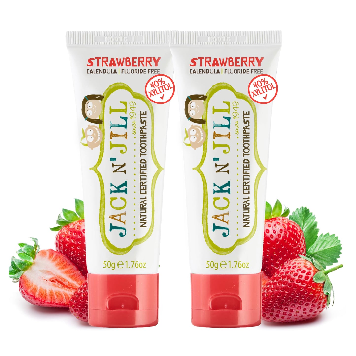 Jack N' Jill Natural Toothpaste for Baby and Infants - Fluoride Free Training Toothpaste, 40% Xylitol, BPA Free - Strawberry, 1.76 oz (Pack of 1)