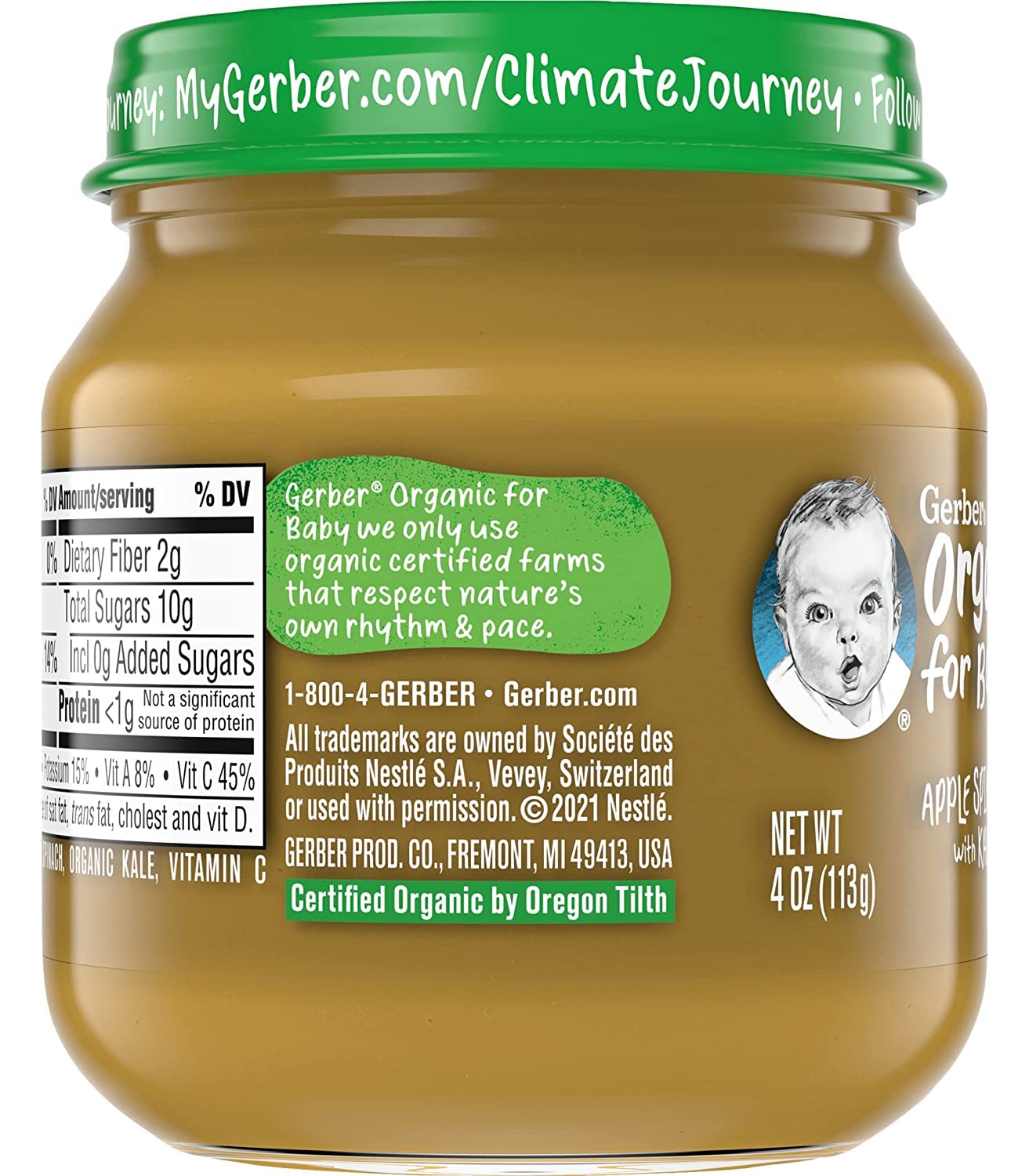 Gerber Purees Organic 2nd Foods Apple Wild Blueberry Baby Food Glass Jar (Pack of 6)