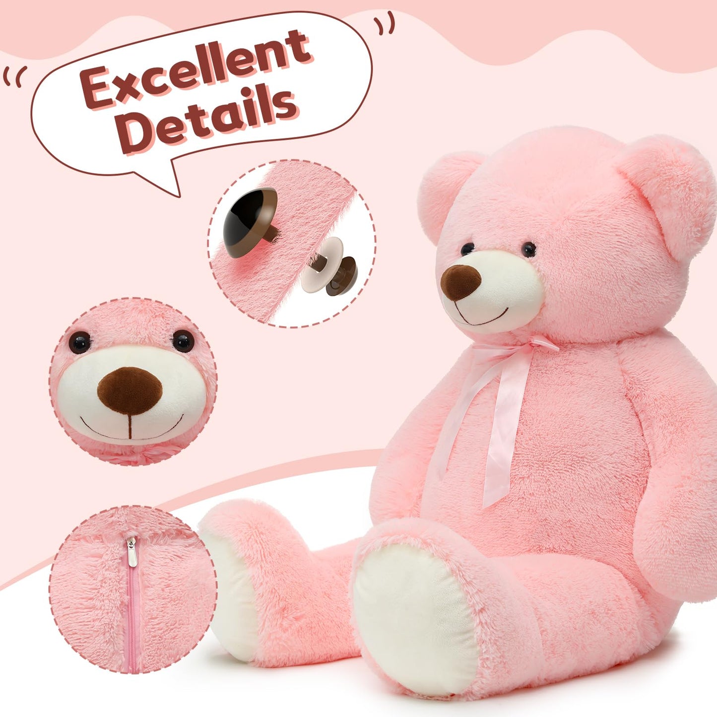 Tezituor 59" Gaint Teddy Bear Stuffed Animal,5ft Life Size Big Teddy Bears,Light Brown Cute Soft Plush Toy,Gifts for Kids Girls Boys Girlfriend Valentine,Christmas,Birthday,Baby Shower,Wedding Party