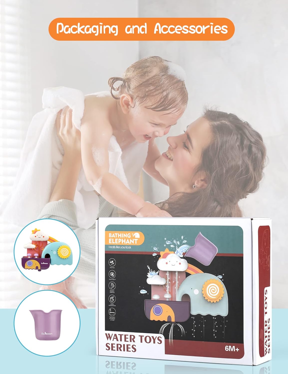 Baby Bath Toys, Fun Simple Physics Educational Bathtub Water Toy, Bath Time Fun Splash Toys for 1, 2, 3+ Year Old Boys Girls Toddlers, Safe Colorful Skin Friendly Waterwheel Bathing Toy