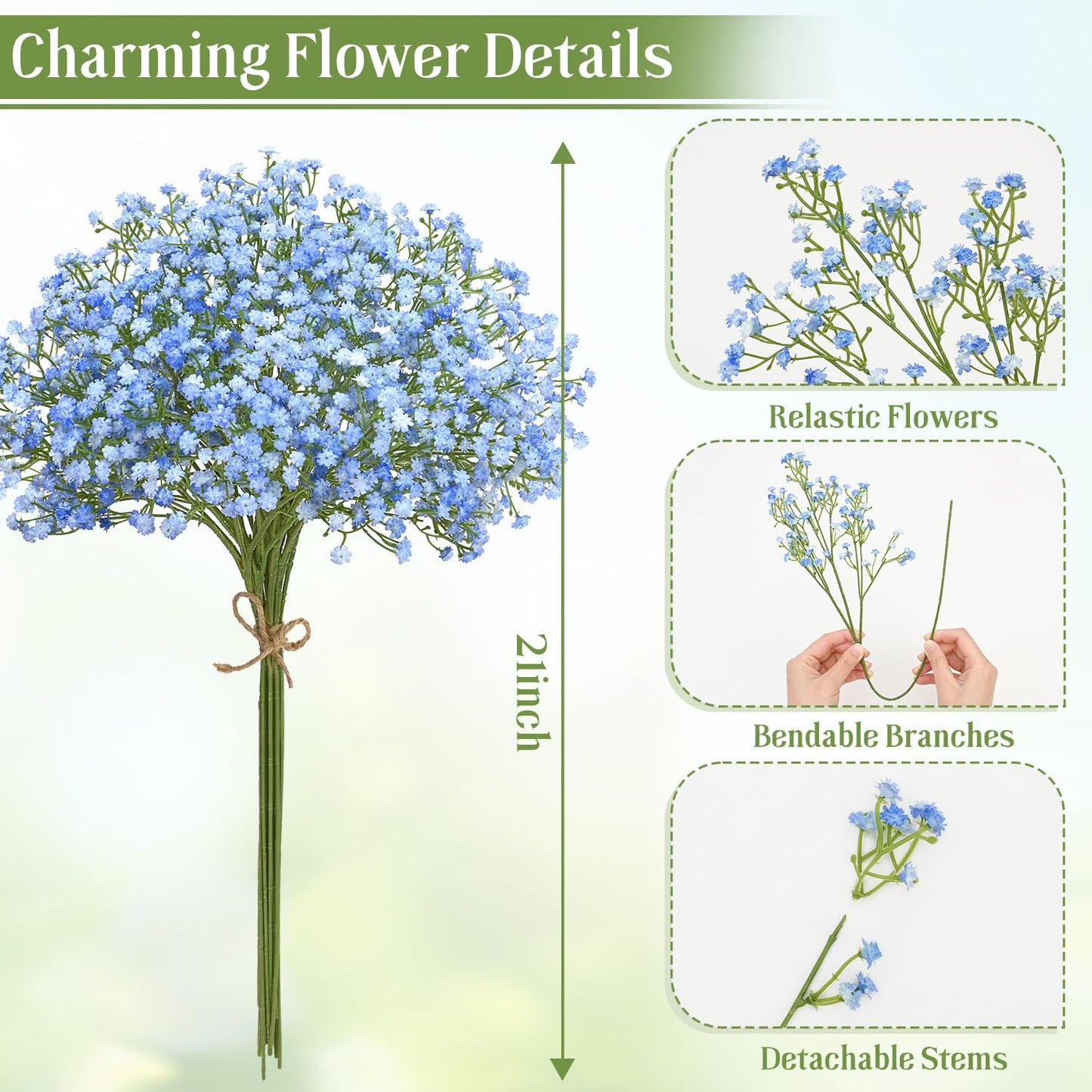 MARTINE MALL Babys Breath Artificial Flowers, 15 PCS White Baby Breath Flowers Artificial Bulk, Fake Babys Breath Gypsophila Real Touch Faux Babys Breath for Wedding Floral Arrangement Home Decor