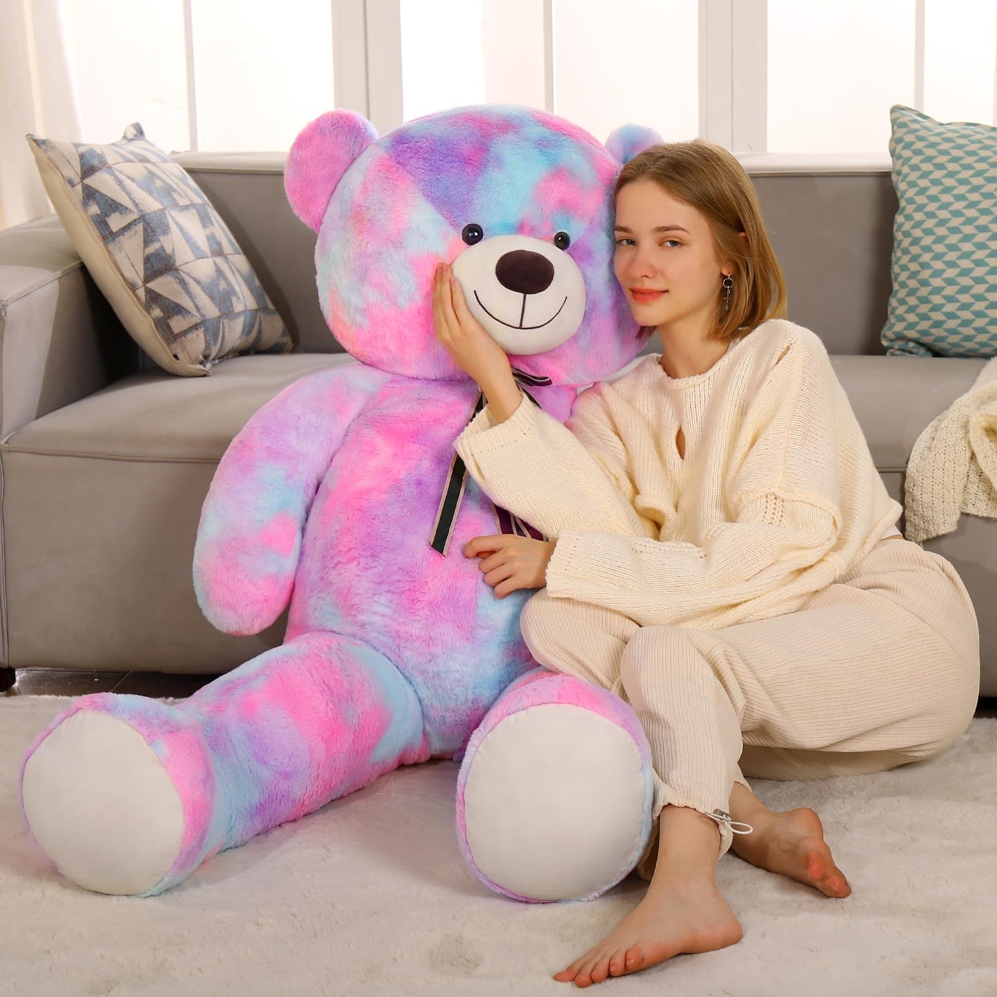 Tezituor 59" Gaint Teddy Bear Stuffed Animal,5ft Life Size Big Teddy Bears,Light Brown Cute Soft Plush Toy,Gifts for Kids Girls Boys Girlfriend Valentine,Christmas,Birthday,Baby Shower,Wedding Party