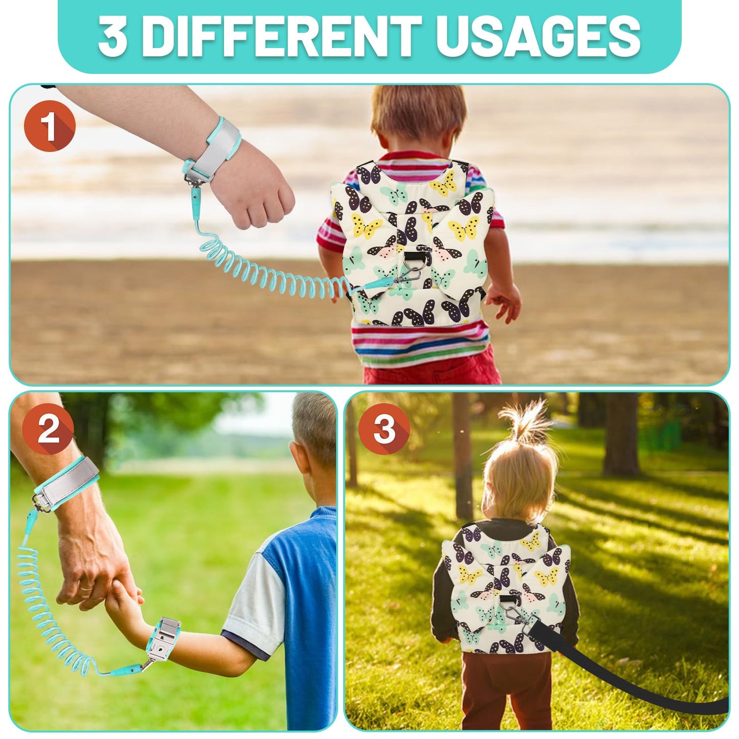 Toddler Harness with Anti Lost Wrist Link - Baby Safety Leash for Kids for Travel for Crowded Parks, Airports