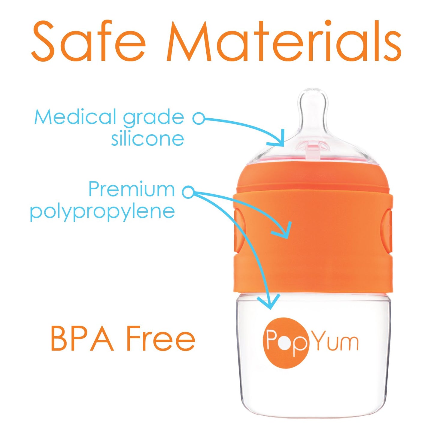 PopYum 9 oz Orange Anti-Colic Formula Making/Mixing/Dispenser Baby Bottle with #2 Medium Flow Nipple, 260 ml, BPA-Free, Natural Latch